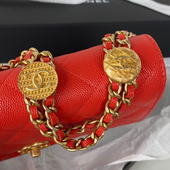 Chanel Small Flap Bag Gold Hardware Red For Women, Women’s Handbags, Shoulder Bags 7.5in/19cm AP2840