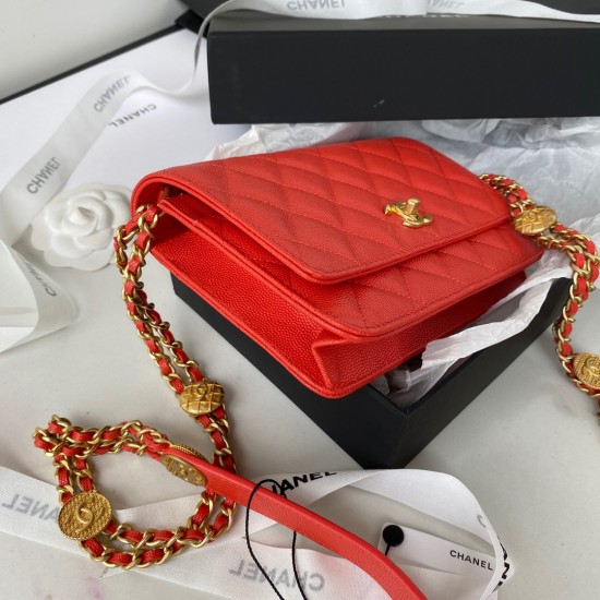 Chanel Small Flap Bag Gold Hardware Red For Women, Women’s Handbags, Shoulder Bags 7.5in/19cm AP2840