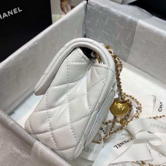 Chanel Mini Flap Bag With CC Ball On Strap White For Women, Women’s Handbags, Shoulder And Crossbody Bags 6.7in/17cm AS1786