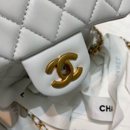 Chanel Mini Flap Bag With CC Ball On Strap White For Women, Women’s Handbags, Shoulder And Crossbody Bags 6.7in/17cm AS1786