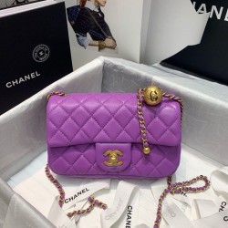 Chanel Flap Bag With CC Ball On Strap Purple For Women, Women’s Handbags, Shoulder And Crossbody Bags 7.8in/20cm AS1787