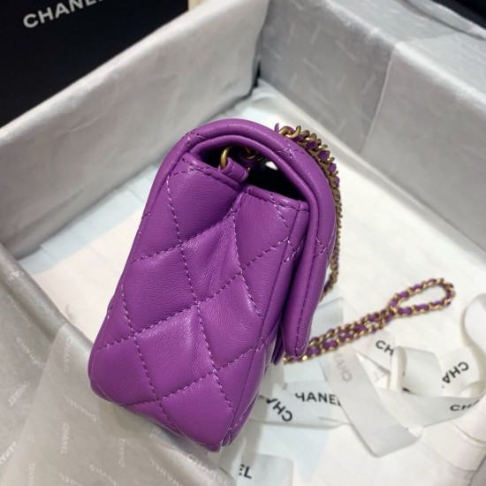 Chanel Flap Bag With CC Ball On Strap Purple For Women, Women’s Handbags, Shoulder And Crossbody Bags 7.8in/20cm AS1787