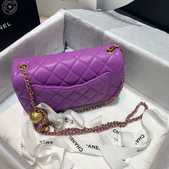 Chanel Flap Bag With CC Ball On Strap Purple For Women, Women’s Handbags, Shoulder And Crossbody Bags 7.8in/20cm AS1787