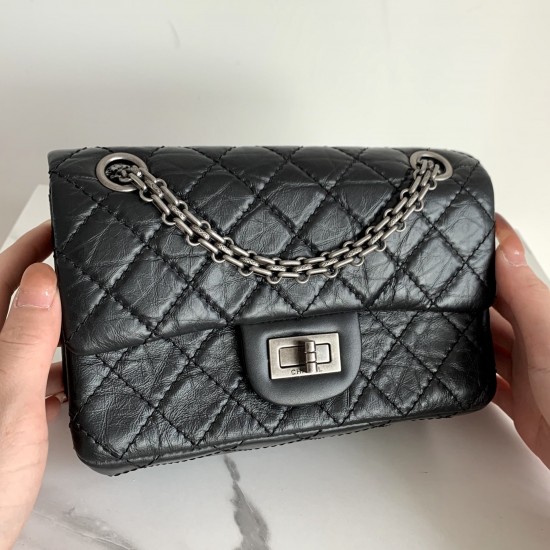 Chanel Mini 2.55 Handbag Black For Women Silver Toned Hardware 7.8in/20cm AS0874 Y04634 94305