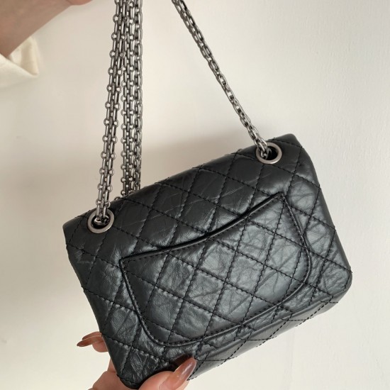 Chanel Mini 2.55 Handbag Black For Women Silver Toned Hardware 7.8in/20cm AS0874 Y04634 94305