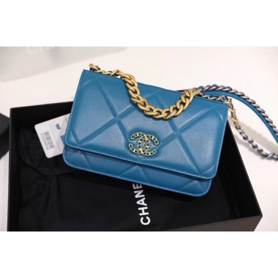 Chanel 19 WOC Flap Bag 20cm Goatskin Leather Spring/Summer Act 1 Collection, Blue