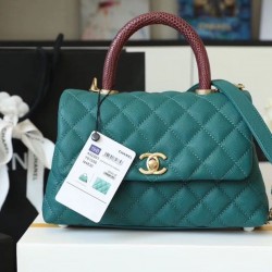 Chanel Medium Flap Bag With Top Handle Teal For Women, Women’s Handbags, Shoulder And Crossbody Bags 9in/23cm A92990