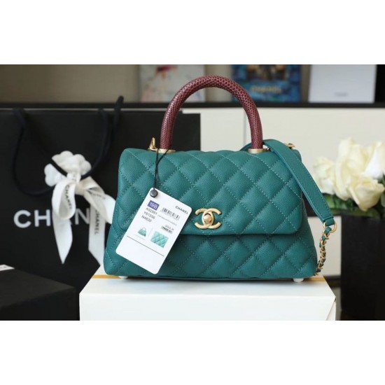 Chanel Medium Flap Bag With Top Handle Teal For Women, Women’s Handbags, Shoulder And Crossbody Bags 9in/23cm A92990