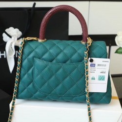 Chanel Medium Flap Bag With Top Handle Teal For Women, Women’s Handbags, Shoulder And Crossbody Bags 9in/23cm A92990