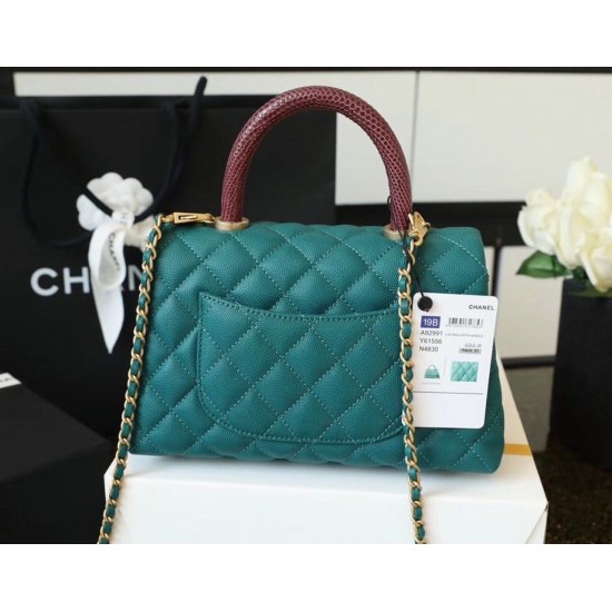 Chanel Medium Flap Bag With Top Handle Teal For Women, Women’s Handbags, Shoulder And Crossbody Bags 9in/23cm A92990