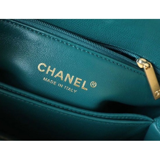 Chanel Medium Flap Bag With Top Handle Teal For Women, Women’s Handbags, Shoulder And Crossbody Bags 9in/23cm A92990