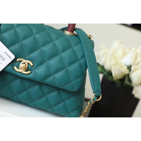 Chanel Medium Flap Bag With Top Handle Teal For Women, Women’s Handbags, Shoulder And Crossbody Bags 9in/23cm A92990