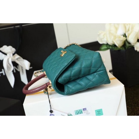 Chanel Medium Flap Bag With Top Handle Teal For Women, Women’s Handbags, Shoulder And Crossbody Bags 9in/23cm A92990