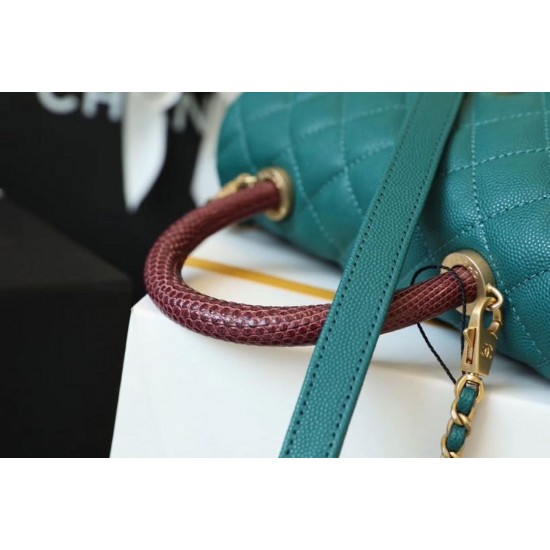 Chanel Medium Flap Bag With Top Handle Teal For Women, Women’s Handbags, Shoulder And Crossbody Bags 9in/23cm A92990