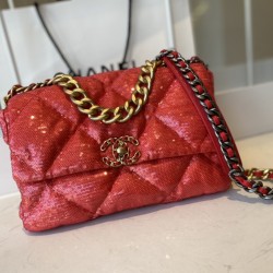 Chanel 19 Flap Bag Gold Hardware Red For Women, Women’s Handbags, Shoulder Bags 10.2in/26cm AS1160 