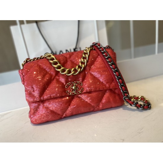 Chanel 19 Flap Bag Gold Hardware Red For Women, Women’s Handbags, Shoulder Bags 10.2in/26cm AS1160 