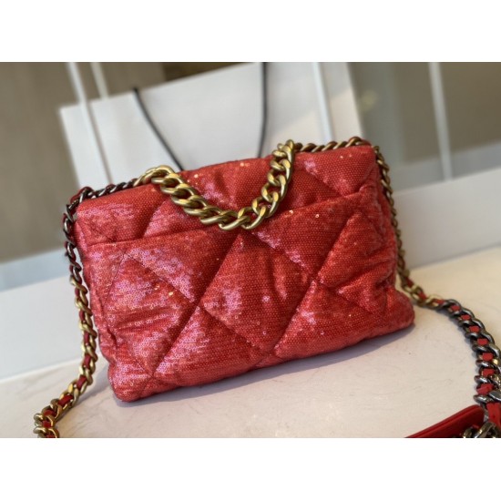 Chanel 19 Flap Bag Gold Hardware Red For Women, Women’s Handbags, Shoulder Bags 10.2in/26cm AS1160 