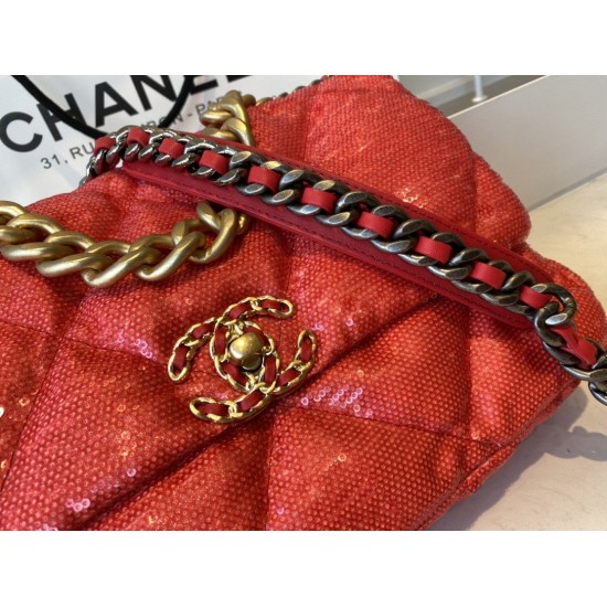 Chanel 19 Flap Bag Gold Hardware Red For Women, Women’s Handbags, Shoulder Bags 10.2in/26cm AS1160 