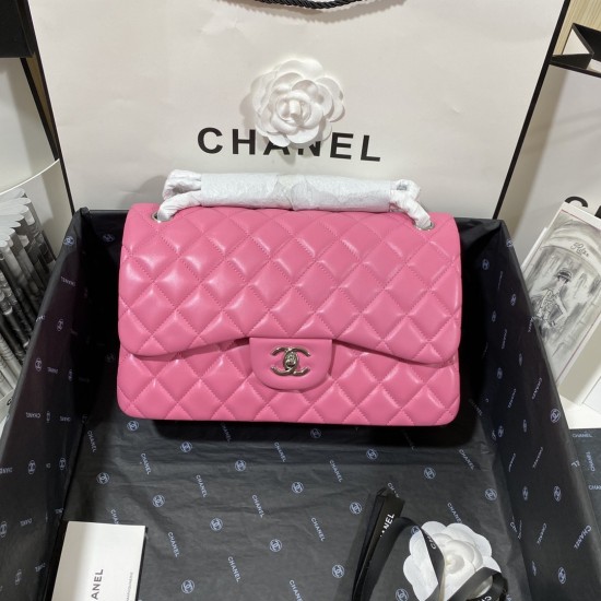 Chanel Large Classic Handbag Silver Hardware Pink For Women, Women’s Handbags, Shoulder Bags 11.8in/30cm