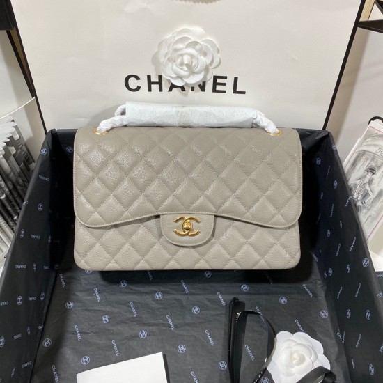 Chanel Large Classic Handbag Gold Hardware Grey For Women, Women’s Handbags, Shoulder Bags 11.8in/30cm