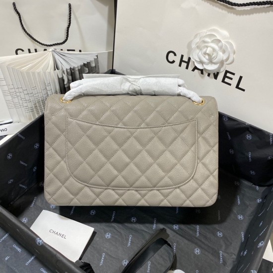 Chanel Large Classic Handbag Gold Hardware Grey For Women, Women’s Handbags, Shoulder Bags 11.8in/30cm