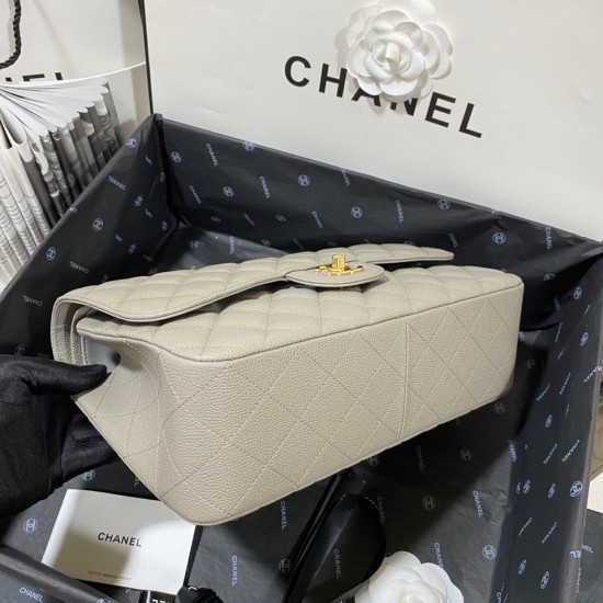 Chanel Large Classic Handbag Gold Hardware Grey For Women, Women’s Handbags, Shoulder Bags 11.8in/30cm