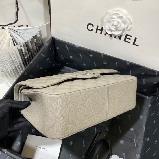 Chanel Large Classic Handbag Silver Hardware Grey For Women, Women’s Handbags, Shoulder Bags 11.8in/30cm