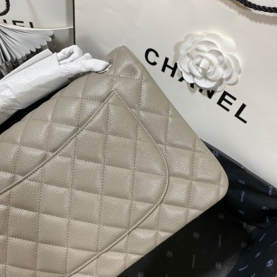 Chanel Large Classic Handbag Silver Hardware Grey For Women, Women’s Handbags, Shoulder Bags 11.8in/30cm