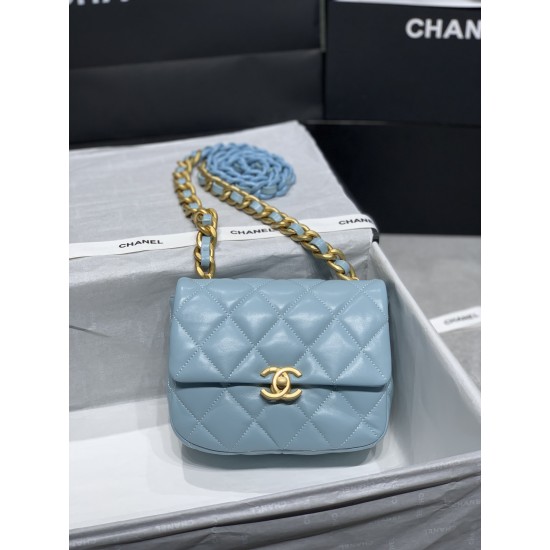 Chanel Mini Flap Bag Gold-Tone Metal Blue Bag For Women 13cm/5in