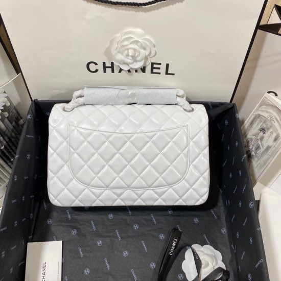 Chanel Large Classic Handbag Silver Hardware White For Women, Women’s Handbags, Shoulder Bags 11.8in/30cm