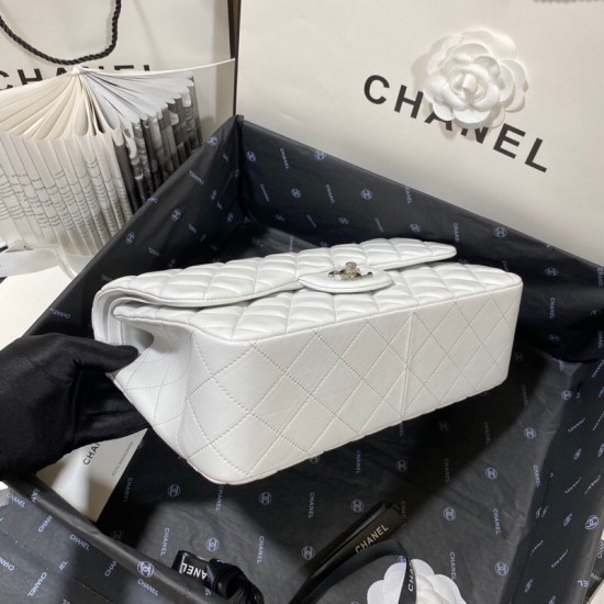 Chanel Large Classic Handbag Silver Hardware White For Women, Women’s Handbags, Shoulder Bags 11.8in/30cm