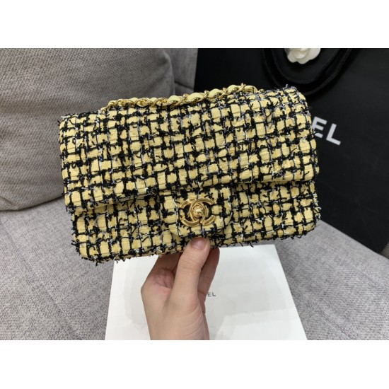 Chanel Mini Yellow Tweed Flap Bag For Women 20cm/7.5in