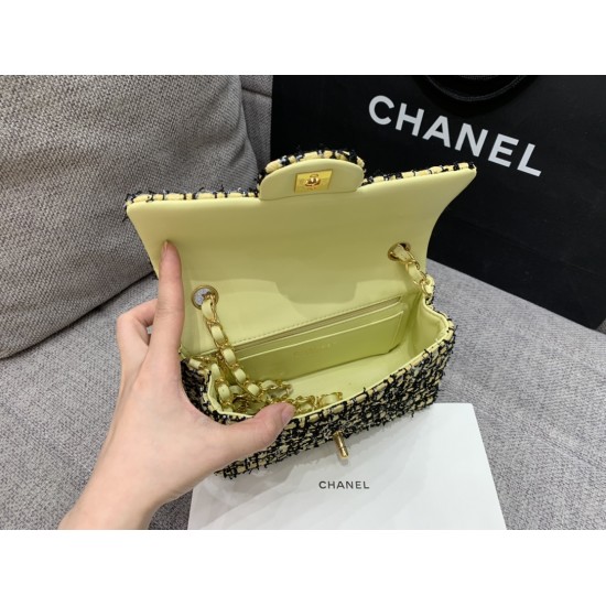 Chanel Mini Yellow Tweed Flap Bag For Women 20cm/7.5in