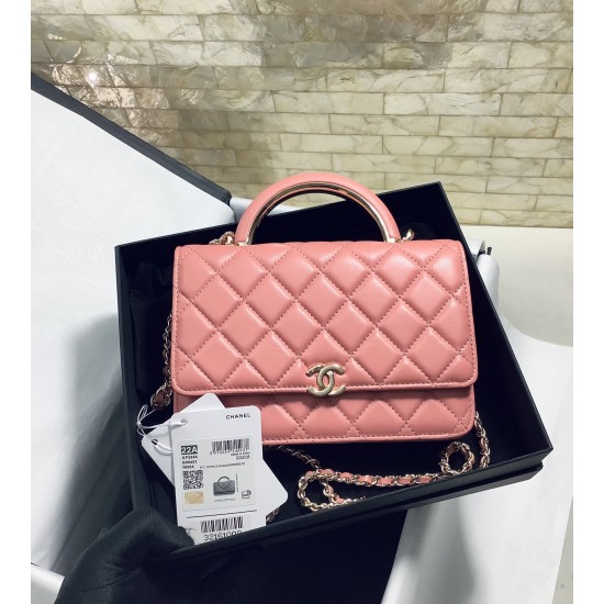 Chanel Hand-Held Oblique Cross Bag Pink For Women, Women’s Bags 6.7in/19cm