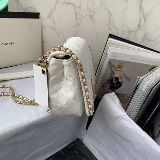 Chanel Flapbag With Chain White For Women, Women’s Bags 8.3in/21cm