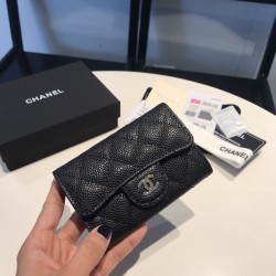 Chanel Classic Card Holder Gold Toned Hardware Black For Women, Women’s Wallet 4.5in/11.5cm