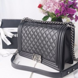 Chanel LeBoy Bag 28cm Lambskin Leather Antique Silver Hardware Spring/Summer Collection, Black