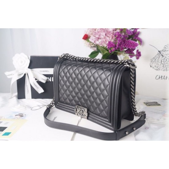 Chanel LeBoy Bag 28cm Lambskin Leather Antique Silver Hardware Spring/Summer Collection, Black