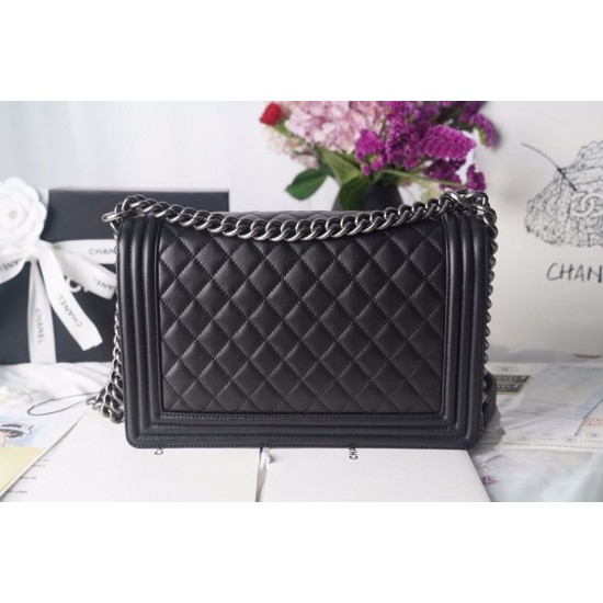 Chanel LeBoy Bag 28cm Lambskin Leather Antique Silver Hardware Spring/Summer Collection, Black