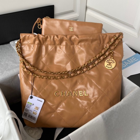 Chanel 22 Handbag Gold Hardware Shiny Camel For Women, Women’s Handbags, Shoulder Bags 16.5in/38cm AS3261 B08037 NB356