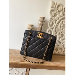 Chanel Vintage Black Medium Quilted Caviar Tote Bag For Women 28cm/11in