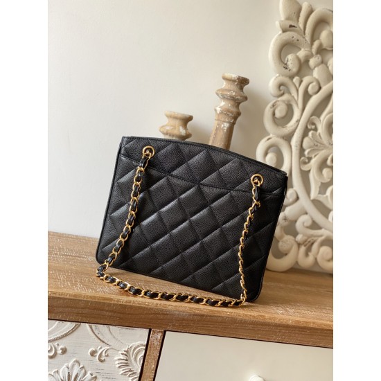 Chanel Vintage Black Medium Quilted Caviar Tote Bag For Women 28cm/11in