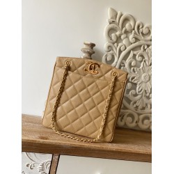 Chanel Vintage Beige Large Quilted Caviar Tote Bag For Women 28cm/11in