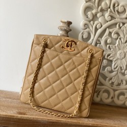 Chanel Vintage Beige Large Quilted Caviar Tote Bag For Women 28cm/11in