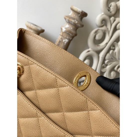 Chanel Vintage Beige Large Quilted Caviar Tote Bag For Women 28cm/11in