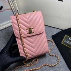 Chanel Chevron Trendy Cc Phone Pink Bag For Women 18cm/7in