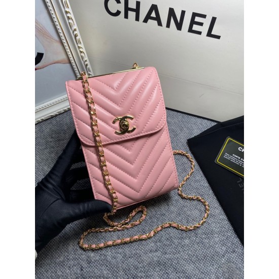 Chanel Chevron Trendy Cc Phone Pink Bag For Women 18cm/7in