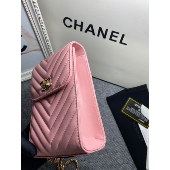 Chanel Chevron Trendy Cc Phone Pink Bag For Women 18cm/7in