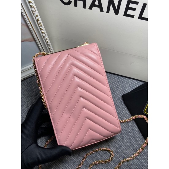 Chanel Chevron Trendy Cc Phone Pink Bag For Women 18cm/7in