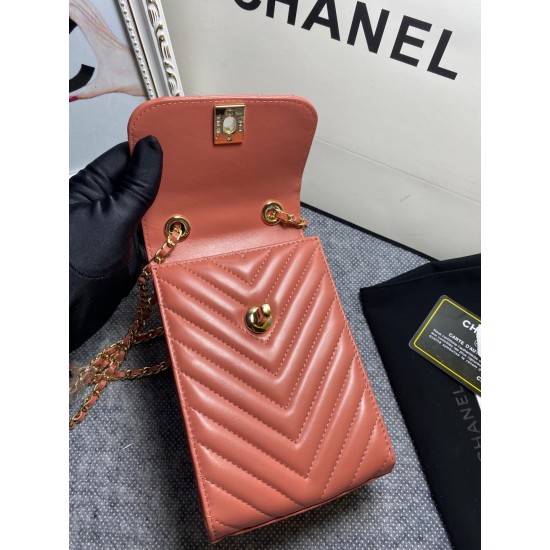 Chanel Chevron Trendy Cc Phone Nude Bag For Women 18cm/7in